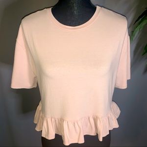 NWT Nordstrom Baby Pink Babydoll Ruffle Bottom Cropped Top